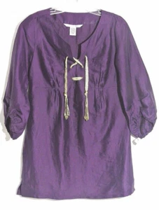 Diane Von Furstenberg Top Tunic Purple Silk  2 XS Long Sleeves Solid Boho - Picture 1 of 5