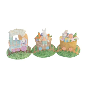 Juego de tren vintage de conejo de primavera de Pascua de resina de 3 piezas - Imagen 1 de 2
