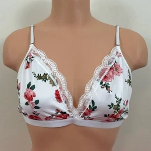 Vintage 90er y2k Dessous Top weiß rose Blumen seidig Glam Sissy Damen XL - Bild 1 von 3