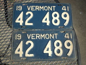 PAIR 1941 VERMONT License Plates 42 489 VT - Picture 1 of 1