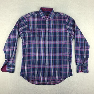 Camisa Bugatchi Uomo Para Hombres Pequeña Azul Púrpura A Cuadros Calce Clásico Vestido Abotonado Foto 1 de 4