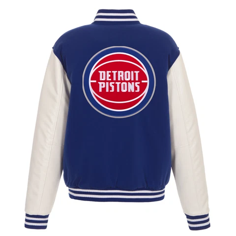 NBA Detroit Pistons Reversible Fleece Jacket PVC Sleeves Embroidered Patches Cover