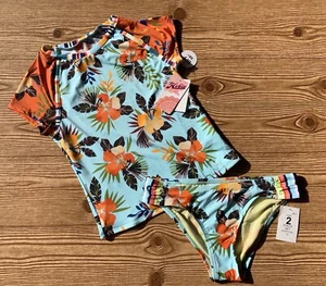 Hobie Youth Aqua Aloha Tropical Rash Guard 2pc Swim Suit Sz 12 Girls NEW UPF 50+ - Picture 1 of 2