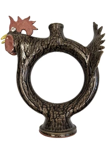 Signed Tim Flinn 2005 Large 13" Folk Art Figural Rooster Ring Jug Alkaline Glaze - Picture 1 of 20