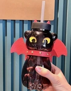 New Starbucks China New Halloween Black Cat Shaped 19oz Glass Straw Cup Tumbler  - Picture 1 of 4