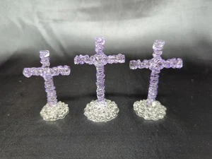 3 statuine croce viola + vetro trasparente trio croci figura fede nuove - Foto 1 di 6