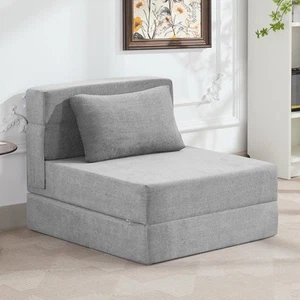 Folding Sofa Bed Convertible Floor Couch Foldable Chair Bed with Pillow,Linen... - Picture 1 of 7
