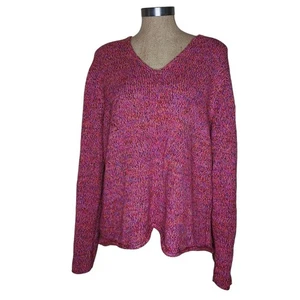 Sigrid Olsen Sweater Size XL Pink Multi Rolled Hem V Neck Colorful Artsy Boho - Picture 1 of 9