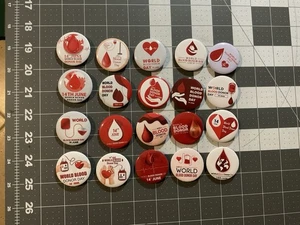 Lot Of 20, World Blood Donor Day Pinback Buttons, Give Blood, June 14  - Picture 1 of 6