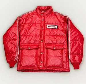 Vintage 70s Swingster Firestone Nylon Racing Puffer Quilted Jacket Red USA Sz M - Picture 1 of 10