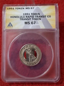 1951 HONOLULU RAPID TRANSIT CO TRANSIT TOKEN  ANACS MS 67 HULA GIRL     #T5606 - Picture 1 of 2