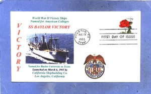 BAYLOR VICTORY Ship named for Baylor University in Waco,Texas Color,First Day PM - Picture 1 of 1