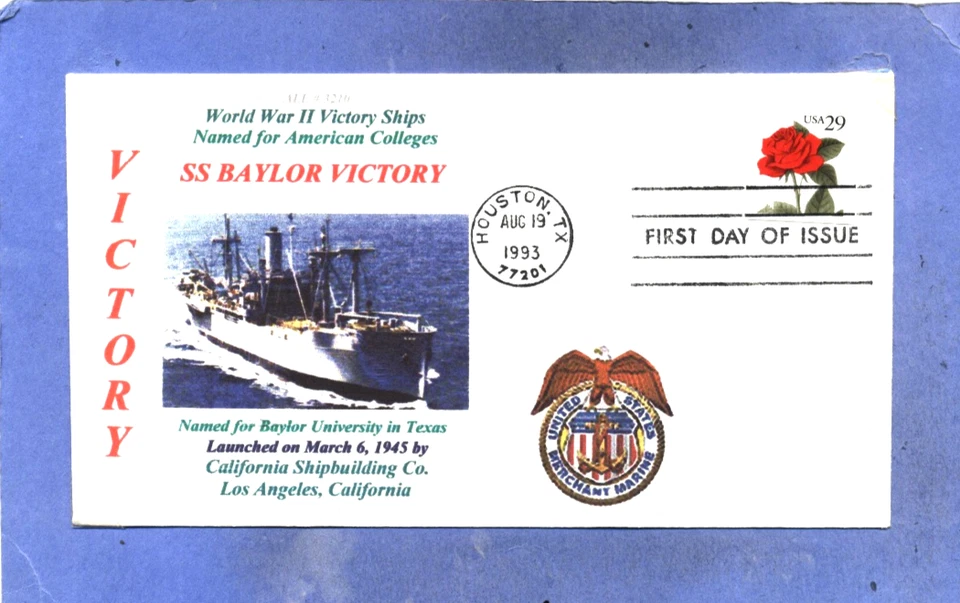 BAYLOR VICTORY Ship named for Baylor University in Waco,Texas Color,First Day PM - Image 1 of 1