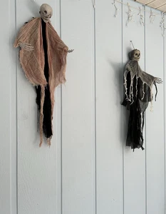 Pair Hanging Skeletons W Clothes-Halloween Party Decor-Scary Haunted Prop 38''L - Picture 1 of 13