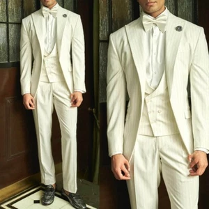 Gestreifter Herrenanzug Business Formal Hochzeit Bräutigam Spitzkragen Sakko - Bild 1 von 15