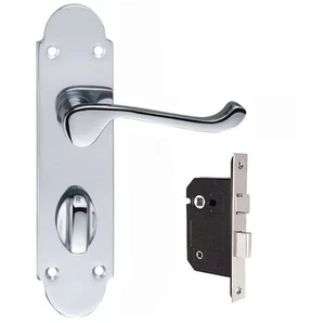 Shaped Bathroom door handle in Polished Chrome with lock included - Picture 1 of 4