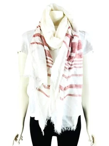 Weekend Max Mara Scarf Shawl Ivory Red Striped Cotton Fringe 74" x 33" Italy - Picture 1 of 6