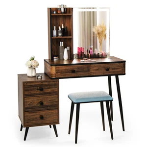 Giantex Dressing Table Stool Set w/ Lighted Makeup Vanity Mirror Storage Drawer - Picture 1 of 10