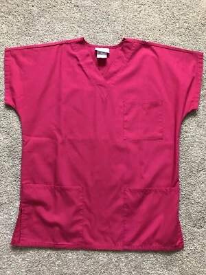 Simply Basic Womens Medical Scrub Top V-Neck Raspberry Small - Image 1 of 3
