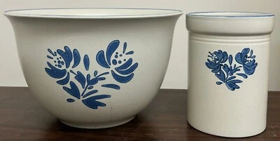 CONJUNTO de 2 Pfaltzgraff Yorktown azul/branco floral grés crock e tigela LG BOM! - Imagem 1 de 4
