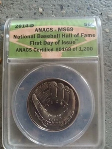 2014-D Baseball Hall of Fame Clad Proof Half Dollar ANACS MS 69  - Picture 1 of 5