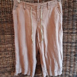 London Jean 100% Linen Cropped Pants Women's 4 Mauve Taupe Lagenlook Boho Beachy - Picture 1 of 10