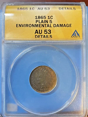 1865 Indian Head Cent - US 1c Penny Coin - ANACS AU53 - Image 1 of 4