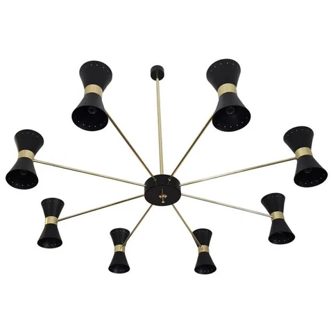 Rare Large Double Coned Mid-Century Chandelier in the Art of Stilnovo 1950s ligh Cover