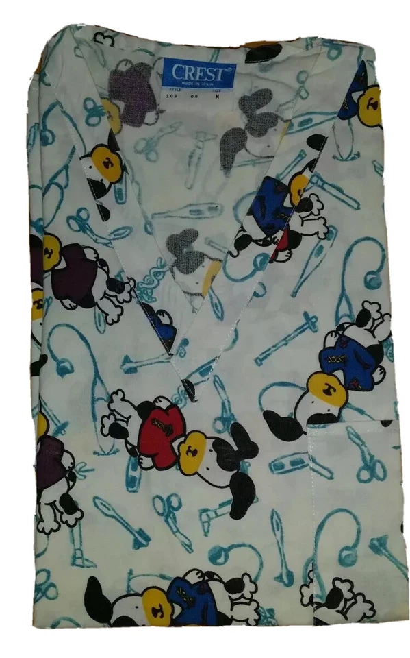 CREST Top V Neck Scrubs Dogs Size M (E-34) - Image 1 of 1