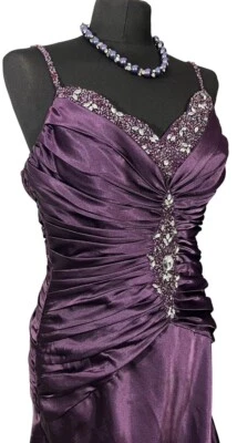 Jora Collection Womens Plum Bejewelled Long Wedding Occasion Dress Med Uk 12/14 - Image 1 of 4
