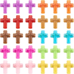 100Pcs Acrylic Cross Beads Colorful Crucifix Loose Spacer Beads Turquoise Cross  - Picture 1 of 7