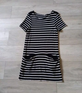 TU Black & White Striped Stretch Tunic Dress Pockets Casual Holiday Workwear UK8 - Picture 1 of 23