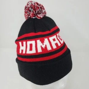 Homage Winter Hat Black and Red Pom Pom Beanie Adult One Size - Picture 1 of 3