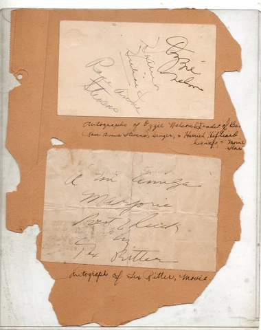 1939 Autograph OZZIE NELSON / Harriet Hilliard Nelson / Stevens/ Tex Ritter CUT Cover