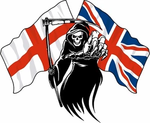 Racing Grim Reaper Skull Union Jack England St George Flag Car Van Sticker m - Picture 1 of 1