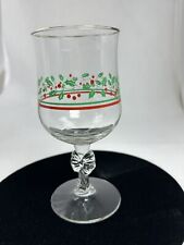 1 ARBY'S VINTAGE CHRISTMAS HOLLY BERRIES WINE GLASS BOW STEM CLEAR w/ GOLD RIM