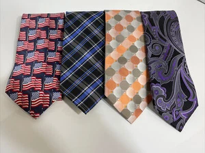 America USA Chaps Mens Ties Lot of 4 Blue Plaid Purple Black Peach Grey Nice! - Picture 1 of 9