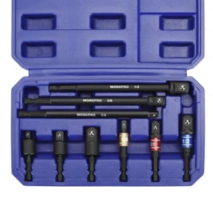 WORKPRO 9PCS Impact Grade Socket Adapter Set Basic/Swivel/Long 1/4" 3/8" 1/2" Dr - Picture 1 of 10