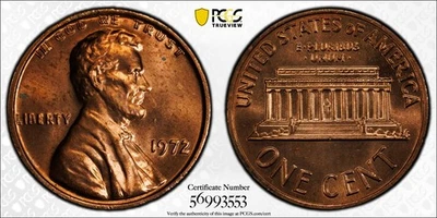 1972 Lincoln Cent Double Die Obverse PCGS MS 64 RED!  Rare Key You Want This! - Image 1 of 4