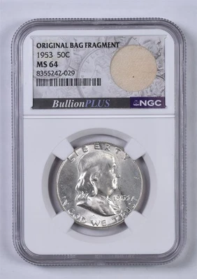 1953 Franklin Silver Half Dollar - NGC MS64 - Bullion Plus Bag Fragment  - Image 1 of 2