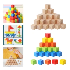 50 Pieces Wood Blocks Building Stacking Blocks Play Counting Square Math Sorting - Picture 1 of 22
