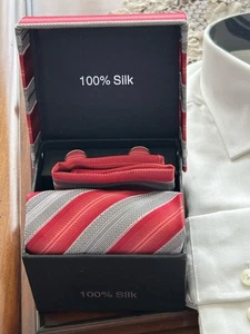 100% Silk Tie. Handmade With matching jacket pocket Handkerchief And Cufflings - Picture 1 of 9