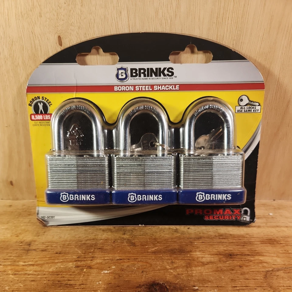 3 Pack* BRINKS *Boron Steel Shackle* PADLOCKS *W/ 1-3/16"*  - Image 1 of 2