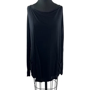 Hard Tail Black Top Boat Neck Asymmetrical Loose Fit Long Sleeve Size Medium M - Picture 1 of 8