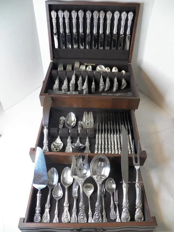 REED & BARTON FRANCIS 1ST STERLING FOR 12 W/ 18 SERVERS, LUNCH, DINNER OM 162 PC Cover