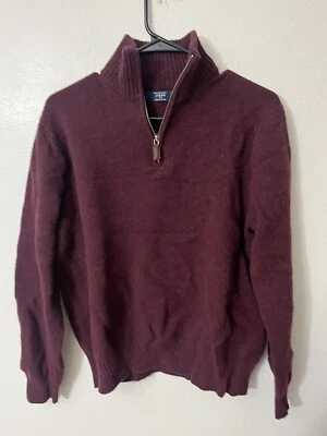 J Crew 100% Lambs Wool 1/2 Zip Sweater Men's Large Maroon Leather Pull 13956 - Image 1 of 4
