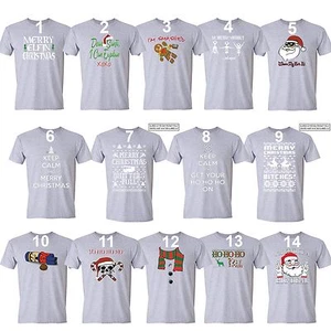 UGLY CHRISTMAS sweater Vacation Santa Funny unisex Men Women Family T-shirt GRAY - Picture 1 of 5
