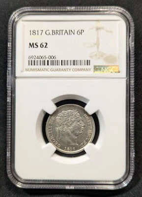 1817 Great Britain 6 Six Pence NGC MS62 Gem Mint Silver Coin George III UK GB - Image 1 of 4