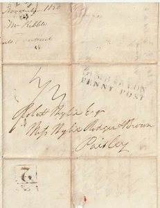 1830 DUMBARTON PENNY POST & VERPACKT 2 RECg HAUS TEIL BRIEF > ROBERT WYLIE PAISLEY - Bild 1 von 3