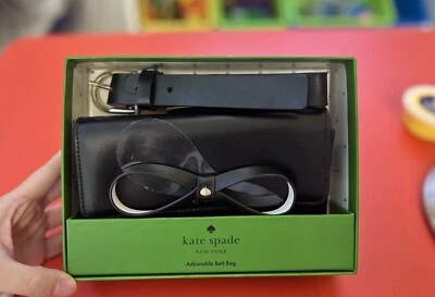 Bolso Cinturón Kate Spade NEGRO Lazo Ajustable Cuero Genuino L/XL Caja de Regalo Foto 1 de 4